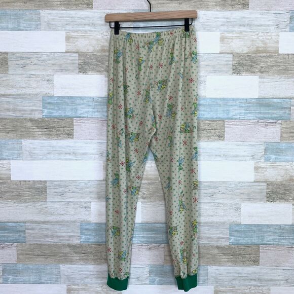 Disney Tinkerbell Thermal Jogger Pajama Pants Green Yellow Womens Medium 8 10 - Picture 3 of 6